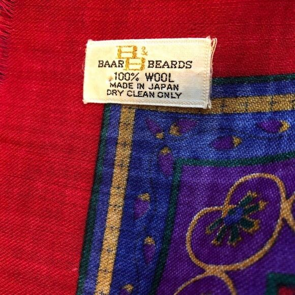 Vintage Baar Beards 100% Wool Paisley Women's Red Square Scarf Abstract Floral - Picture 6 of 9